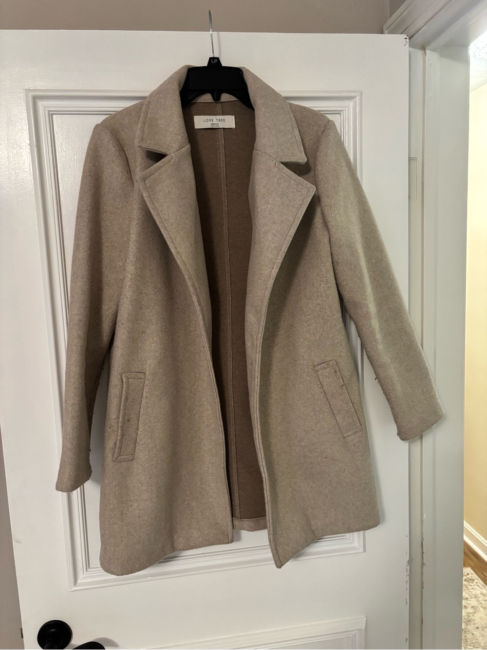 Love Tree Taupe Cream Wool-Blend Pea Coat